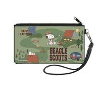 Peanuts Wallet, Zip Clutch, Peanuts Happy Camper Beagle Scouts Scenes, Canvas, Multicolor, Small