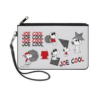 Peanuts Wallet, Zip Clutch, Peanuts Joe Cool Snoopy Poses and Text Gray Black Red White, Canvas, Grey, L, Casual