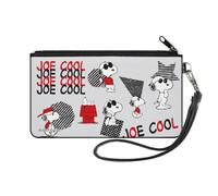 Peanuts Wallet, Zip Clutch, Peanuts Joe Cool Snoopy Poses and Text Gray Black Red White, Canvas, Grey, S, Casual