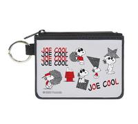 Peanuts Wallet, Zip Clutch, Peanuts Joe Cool Snoopy Poses and Text Gray Black Red White, Canvas, Grey, XS, Casual