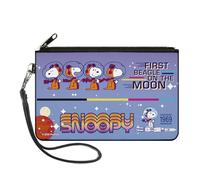 Peanuts Wallet, Zip Clutch, Snoopy First Beagle on the Moon Poses Blue Multi Color, Canvas, Blue, L