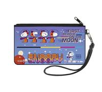 Peanuts Wallet, Zip Clutch, Snoopy First Beagle on the Moon Poses Blue Multi Color, Canvas, Blue, S, Casual