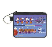 Peanuts Wallet, Zip Clutch, Snoopy First Beagle on the Moon Poses Blue Multi Color, Canvas, Blue, XS, Casual