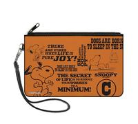 Peanuts Wallet, Zip Clutch, Snoopy Poses and Quotes Collage Orange Black, Canvas, Orange, L, Casual