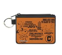 Peanuts Wallet, Zip Clutch, Snoopy Poses and Quotes Collage Orange Black, Canvas, Orange, XS, Casual