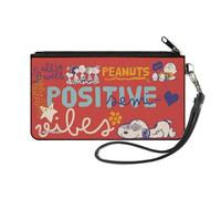 Peanuts Wallet, Zip Pouch, Peanuts Gang Semi Positive Vibes Poses Red Blues White, Canvas