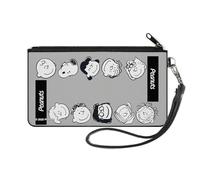 Peanuts Wallet, Zip Pouch, Peanuts Gang Ten Character Faces Gray Black White, Canvas