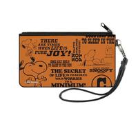 Peanuts Wallet, Zip Pouch, Snoopy Poses and Quotes Collage Orange Black, Canvas