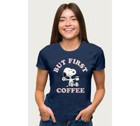 Peanuts Women's But First Coffee Snoopy T-Shirt in Navy | Size: 2XL Peanuts Navy 2XL