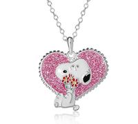 PEANUTS Womens Personalized Snoopy Necklace Official License, Flashy Name Necklace, Brass, Crystal, Brass, Crystal, Brass, Crystal