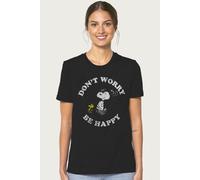 Peanuts Women's Snoopy & Dont Worry Be Happy Relaxed Fit T-Shirt in Black | Size: Medium Peanuts Black M