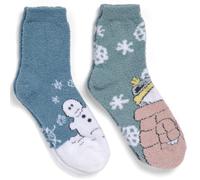 Peanuts Women's Snoopy Holiday 2 Pack Mid Crew Fuzzy Slipper Socks, Blue Multi, 9-11