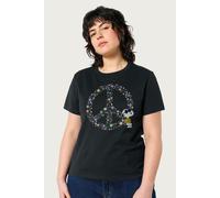 Peanuts Women's Snoopy Joe Cool Peace Sign Nature In Bloom Relaxed Fit T-Shirt in Black | Size: Medium Peanuts Black M