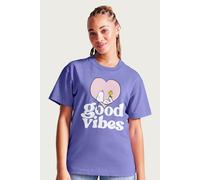 Peanuts Women's Snoopy & Love Heart Good Vibes Relaxed Fit T-Shirt in Violet | Size: 2XL Peanuts Violet 2XL