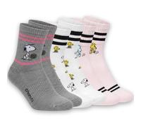Peanuts Women's Socks 3 Pairs | Official Snoopy | Size 36-40 EU (Grey, Pink, White) | Soft Non-Slip Cotton | Pack of 3 Pairs