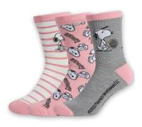 Peanuts Women's Socks 3 Pairs | Official Snoopy | Size 36-40 EU (Pink, White, Grey) | Soft Non-Slip Cotton | Pack of 3 Pairs