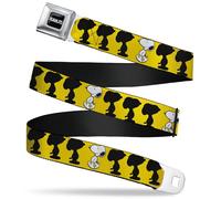 Peanuts Worldwide LLC Belt, Seatbelt Buckle Belt, Peanuts Snoopy Walking Silhouette Pose Yellow Black White, Adjustable, Yellow, 3.81 cm Wide
