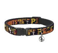 Peanuts Worldwide LLC Cat Collar, Breakaway Collar with Bell, Peanuts Athletic Club Poses and Quotes Black Red Yellow, 8.5 to 12 Inches 0.5 Inch Wide