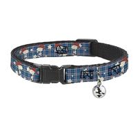 Peanuts Worldwide LLC Cat Collar, Breakaway Collar with Bell, Peanuts Cowboy Snoopy Americana Plaid Blues White Reds, 8.5 to 12 Inches 0.5 Inch Wide
