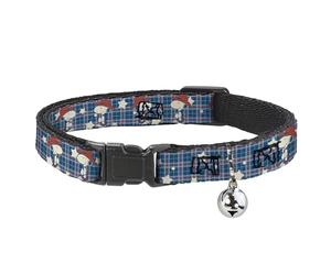 Peanuts Worldwide LLC Cat Collar, Breakaway Collar with Bell, Peanuts Cowboy Snoopy Americana Plaid Blues White Reds, 8.5 to 12 Inches 0.5 Inch Wide