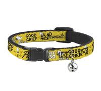 Peanuts Worldwide LLC Cat Collar, Breakaway Collar with Bell, Peanuts Gang Since 1950 Good Grief Group Pose Yellow Black, 8.5 to 12 Inches 0.5 Inch Wide