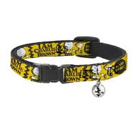 Peanuts Worldwide LLC Cat Collar, Breakaway Collar with Bell, Peanuts I Am Charlie Brown Poses and Zig Zag Stripe Yellows, 8.5 to 12 Inches 0.5 Inch Wide