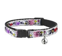 Peanuts Worldwide LLC Cat Collar, Breakaway Collar with Bell, Peanuts Snoopy and Woodstock Graffiti Collage Multi Color, 8.5 to 12 Inches 0.5 Inch Wide