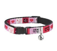 Peanuts Worldwide LLC Cat Collar, Breakaway Collar with Bell, Peanuts Snoopy Be Mine Valentine Pose and Icons White Reds, 8.5 to 12 Inches 0.5 Inch Wide