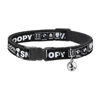 Peanuts Worldwide LLC Cat Collar, Breakaway Collar with Bell, Peanuts Snoopy Care Symbols 100% Original Black White, 8.5 to 12 Inches 0.5 Inch Wide