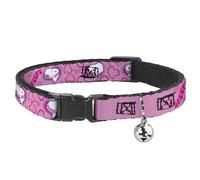 Peanuts Worldwide LLC Cat Collar, Breakaway Collar with Bell, Peanuts Snoopy Valentine Hearts Pose and Text Pinks Lavenders, 8.5 to 12 Inches 0.5 Inch Wide