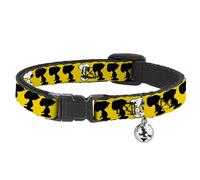 Peanuts Worldwide LLC Cat Collar, Breakaway Collar with Bell, Peanuts Snoopy Walking Silhouette Pose Yellow Black White, 8.5 to 12 Inches 0.5 Inch Wide