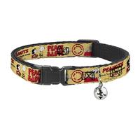 Peanuts Worldwide LLC Cat Collar, Breakaway Collar with Bell, Peanuts Social Club Peace and Love Scenes Yellow Red, 8.5 to 12 Inches 0.5 Inch Wide