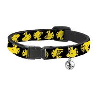 Peanuts Worldwide LLC Cat Collar, Breakaway Collar with Bell, Peanuts Woodstock Face Flip Black Yellow, 8.5 to 12 Inches 0.5 Inch Wide