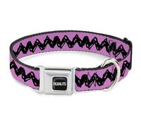 Peanuts Worldwide LLC Pet Collar, Dog Collar Metal Seatbelt Buckle, Peanuts Charlie Brown Zig Zag Stripe Pink Black, 13 to 17 Inches 1.5 Inch Wide