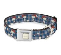 Peanuts Worldwide LLC Pet Collar, Dog Collar Metal Seatbelt Buckle, Peanuts Cowboy Snoopy Americana Plaid Blues White Reds, 20 to 31 Inches 1.5 Inch Wide