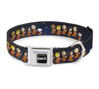 Peanuts Worldwide LLC Pet Collar, Dog Collar Metal Seatbelt Buckle, Peanuts Gang Astronauts Space Walk Group Pose Blues, 11 to 16.5 Inches 1.0 Inch Wide