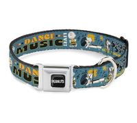 Peanuts Worldwide LLC Pet Collar, Dog Collar Metal Seatbelt Buckle, Peanuts Gang Dance Music Poses and Quotes Blue Multi Color, 20 to 31 Inches 1.5 Inch Wide