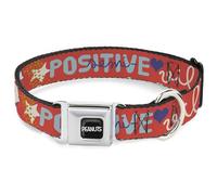Peanuts Worldwide LLC Pet Collar, Dog Collar Metal Seatbelt Buckle, Peanuts Gang Semi Positive Vibes Quote Red Blues White, 15 to 24 Inches 1.0 Inch Wide