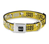 Peanuts Worldwide LLC Pet Collar, Dog Collar Metal Seatbelt Buckle, Peanuts Gang Since 1950 Good Grief Group Pose Yellow Black, 20 to 31 Inches 1.5 Inch Wide