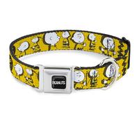 Peanuts Worldwide LLC Pet Collar, Dog Collar Metal Seatbelt Buckle, Peanuts I Am Charlie Brown Poses and Zig Zag Stripe Yellows, 16 to 23 Inches 1.5 Inch Wide