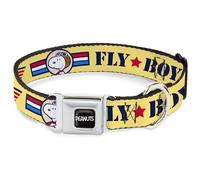 Peanuts Worldwide LLC Pet Collar, Dog Collar Metal Seatbelt Buckle, Peanuts Snoopy Fly Boy Top Dog Flying Ace Yellow Blue Red, 13 to 17 Inches 1.5 Inch Wide