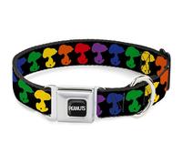 Peanuts Worldwide LLC Pet Collar, Dog Collar Metal Seatbelt Buckle, Peanuts Snoopy Silhoutte Pose Black Rainbow Multi Color, 13 to 17 Inches 1.5 Inch Wide