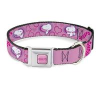 Peanuts Worldwide LLC Pet Collar, Dog Collar Metal Seatbelt Buckle, Peanuts Snoopy Valentine Hearts Pose and Text Pinks Lavenders, 9.5 to 13 Inches 1.0 Inch Wide