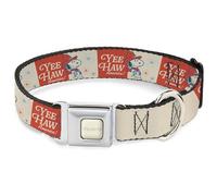 Peanuts Worldwide LLC Pet Collar, Dog Collar Metal Seatbelt Buckle, Peanuts Snoopy Yee Haw America Pose and Icons Ivory Blues Red, 16 to 23 Inches 1.5 Inch Wide