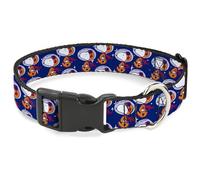 Peanuts Worldwide LLC Pet Collar, Dog Collar Plastic Buckle, Peanuts Astronaut Snoopy Walking Pose Scattered Blue Orange, 9.5 to 14.5 Inches 0.5 Inch Wide