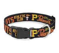 Peanuts Worldwide LLC Pet Collar, Dog Collar Plastic Buckle, Peanuts Athletic Club Poses and Quotes Black Red Yellow, 15 to 24 Inches 1.0 Inch Wide