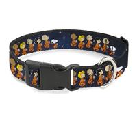 Peanuts Worldwide LLC Pet Collar, Dog Collar Plastic Buckle, Peanuts Gang Astronauts Space Walk Group Pose Blues, 7 to 8.5 Inches 0.5 Inch Wide