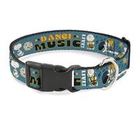 Peanuts Worldwide LLC Pet Collar, Dog Collar Plastic Buckle, Peanuts Gang Dance Music Poses and Quotes Blue Multi Color, 9.5 to 13 Inches 1.0 Inch Wide
