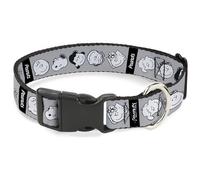 Peanuts Worldwide LLC Pet Collar, Dog Collar Plastic Buckle, Peanuts Gang Expressions Gray Black White, 16 to 23 Inches 1.5 Inch Wide
