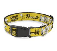Peanuts Worldwide LLC Pet Collar, Dog Collar Plastic Buckle, Peanuts Gang Since 1950 Good Grief Group Pose Yellow Black, 11 to 16.5 Inches 1.0 Inch Wide